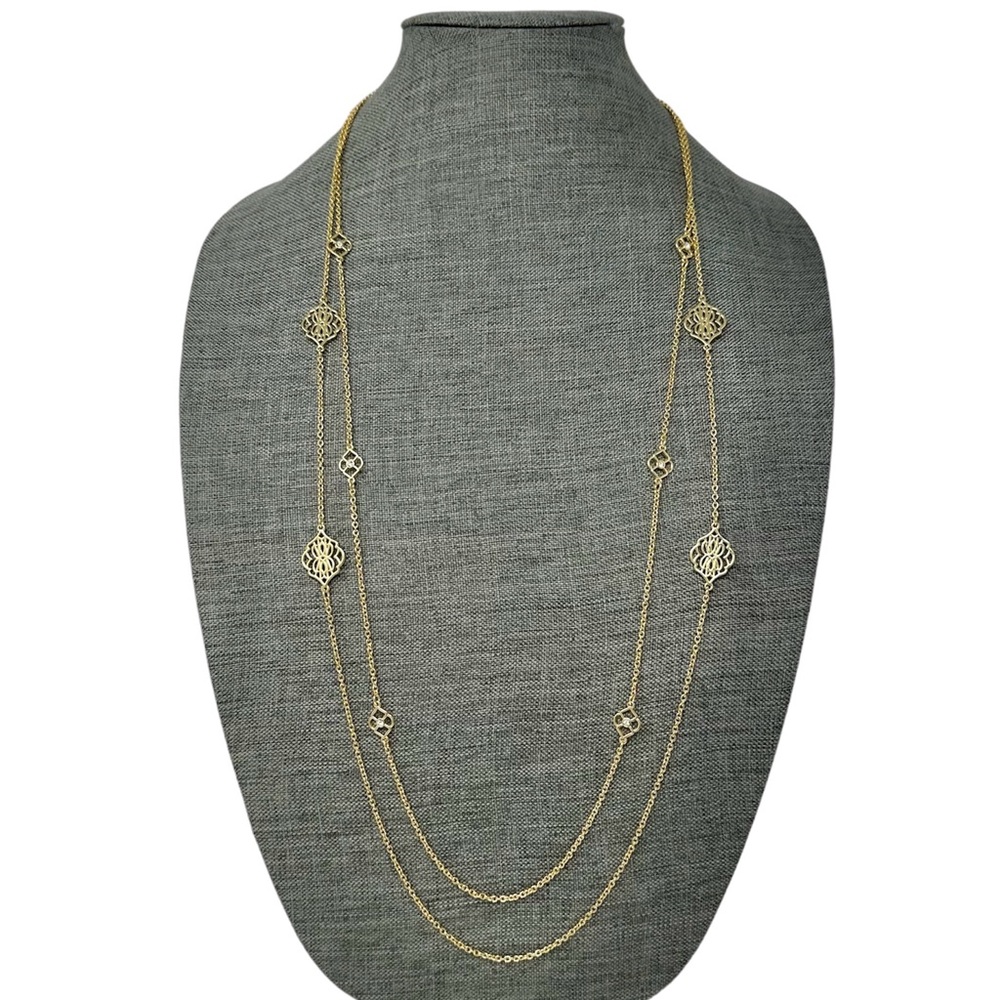 Vera Bradley Signature Gold Tone Double Row Long Necklace